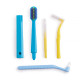 Orthodontic set for care of braces with a mono-beam brush, blue